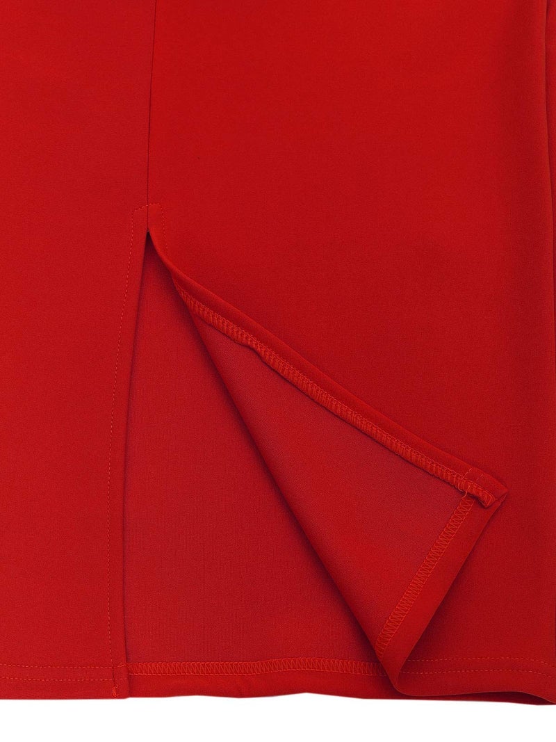 MixMatchy Women's Casual Classic Bodycon Pencil Skirt Red L - Image 4
